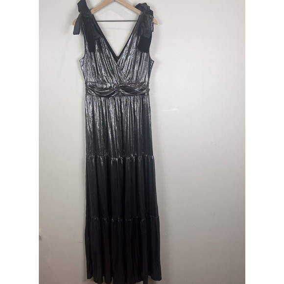 Sugar Lip Womens Maxi Dress Large Gunmetal Liquid Satin Tiered Whimsygoth Grunge - Picture 4 of 15